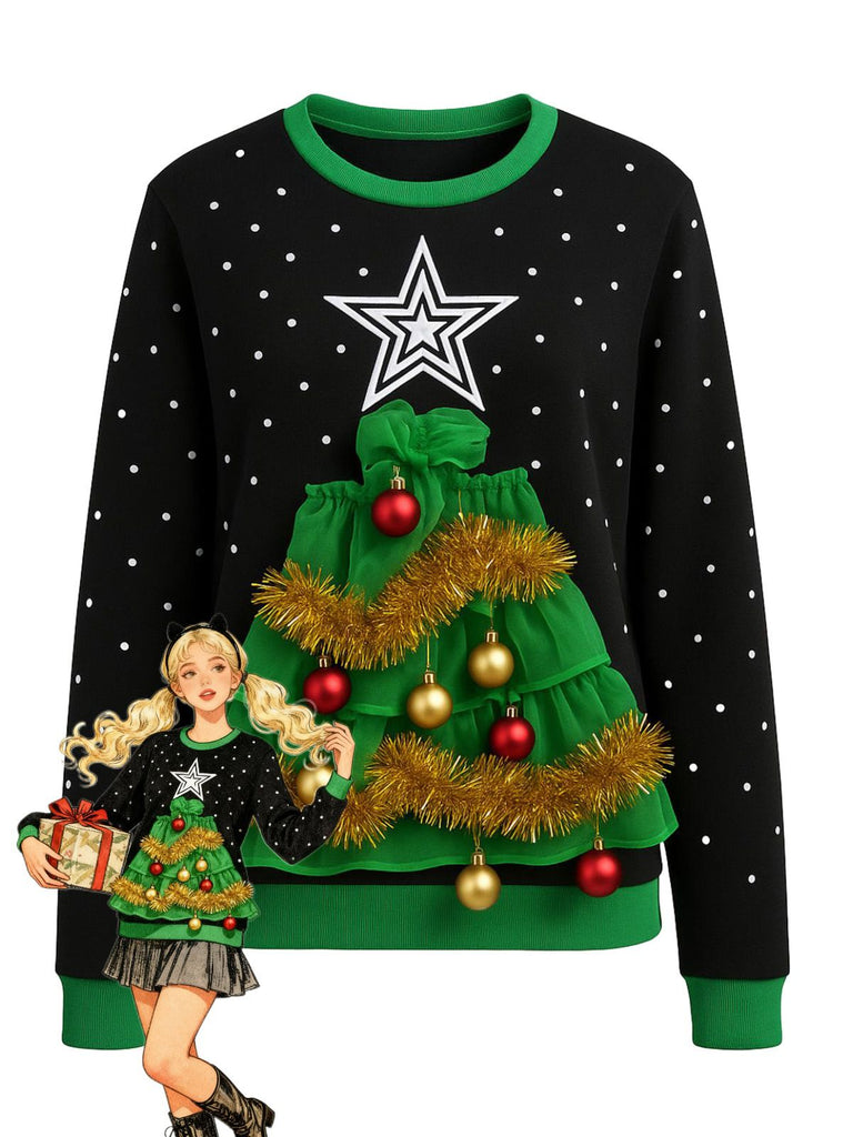 1980er 3D Weihnachtsbaum Lametta Pullover