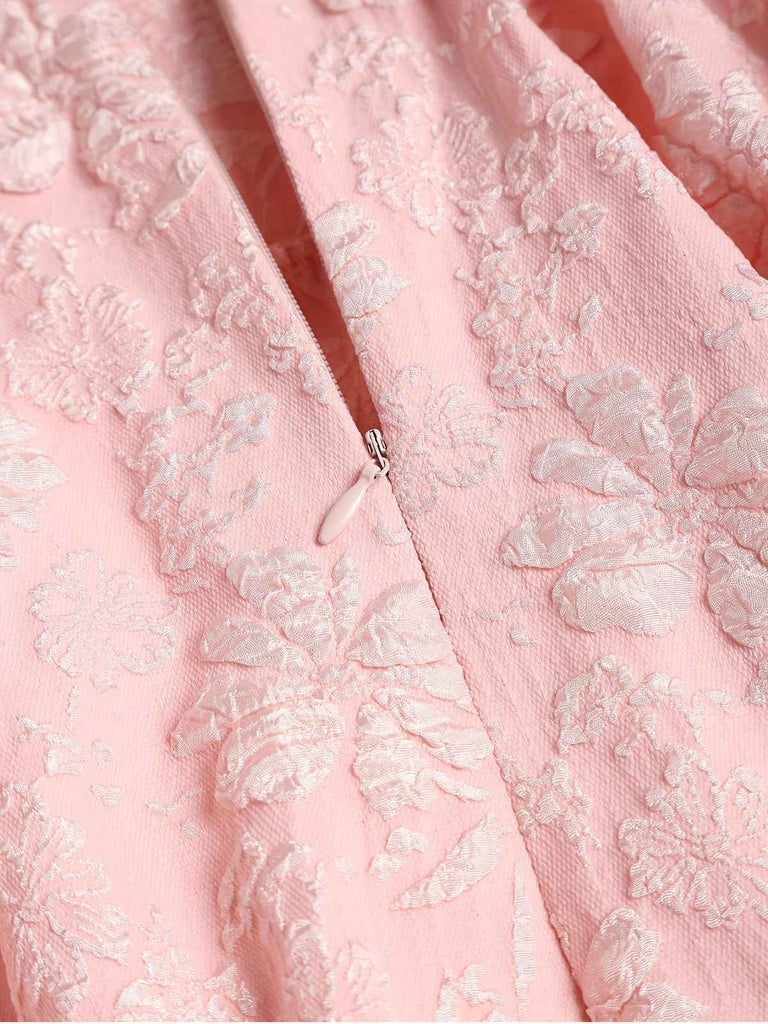[Vorverkauf] [Übergröße] Rosa 1940er Solide Bogen Geprägt Blumen Kleid