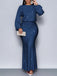 1930er Funkeln Gerüschtes Laternenärmel Stricken Fischschwanz Kleid