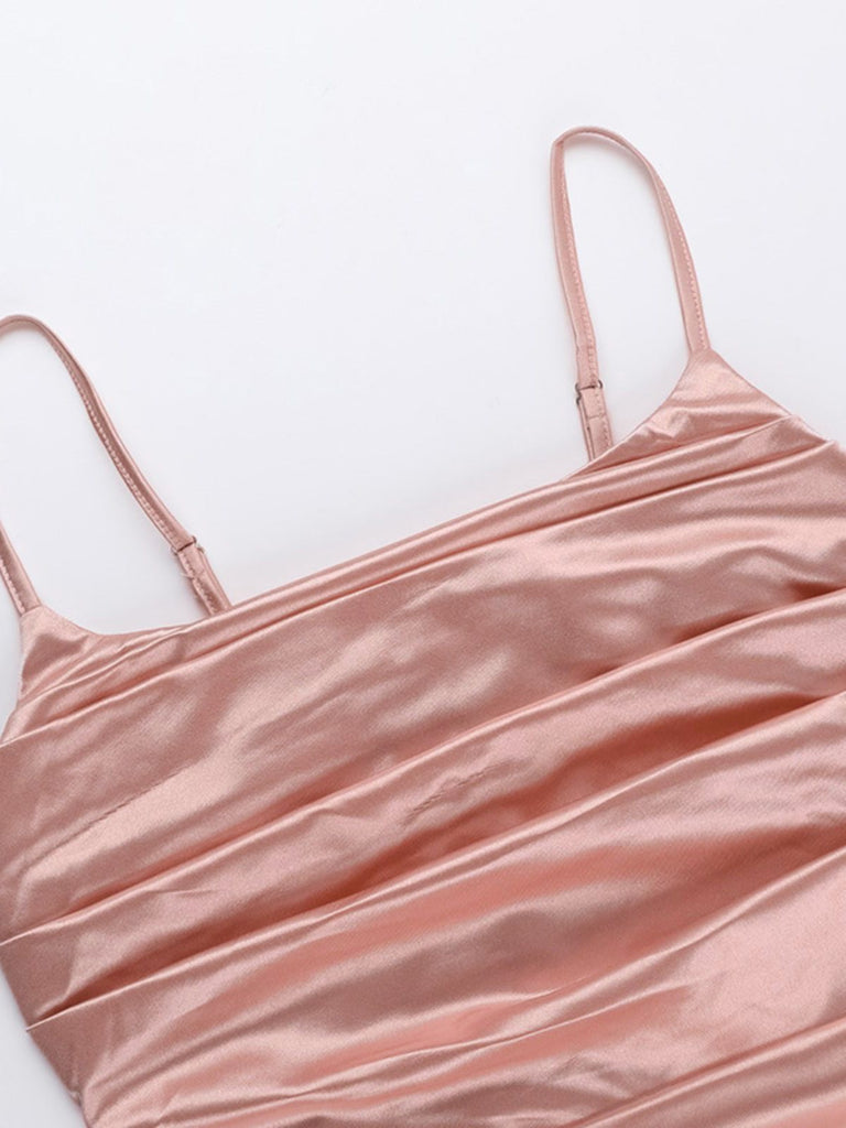 Rosa 1930er Solide Satin Gerüschtes Schlitz Kleid