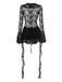 1980er Spitze Ribbon Tie Rüschen Glockenhülse Kleid