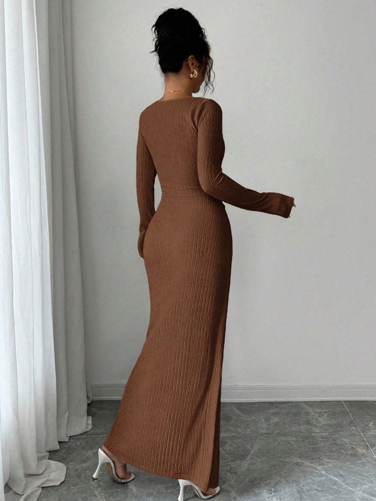 1930er Rippstrick Langarm Split Kleid