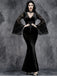 Schwarz 1930er Halloween Spitze Glockenhülse Enges Maxi Kleid