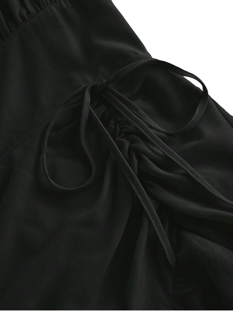 1950er Träger Gerafft Gestuft Rüschen Saum Kleid