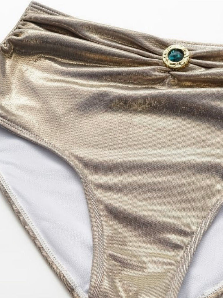 5PCS Gold 1980er Verziert Metallisch Ägyptisch-Inspiriert Bikini Set