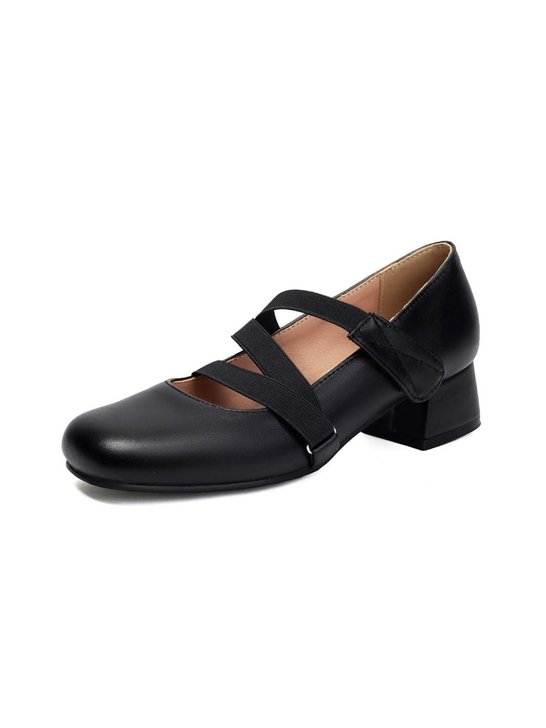 Ballett-Inspiriert Bungee Leder Klobigem Absatz Schuhe
