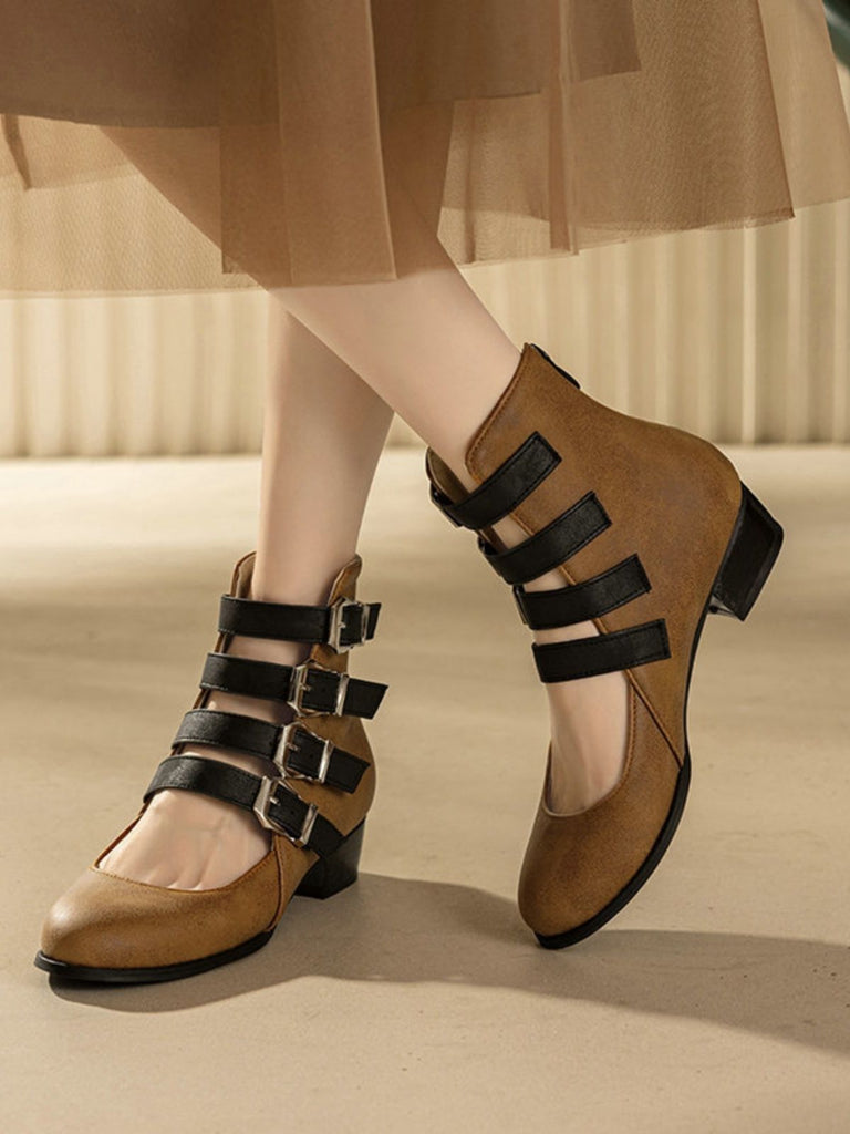 Runde Spitze Niedrig Blockabsatz Cut-Out Stiefel