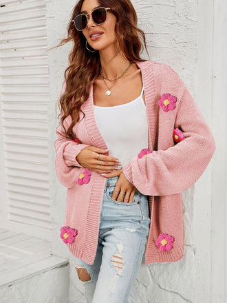 1930er 3D Gänseblümchen Langarm Strick Strickjacke