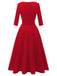 1940er Solide Passform Bogen 3/4 Ärmel Swing Kleid