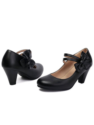 Vintage Bogen Träger Solide Leder Hoher Absatz