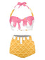 Weiß 1970er Halter Eistüte High-Waist Bikini