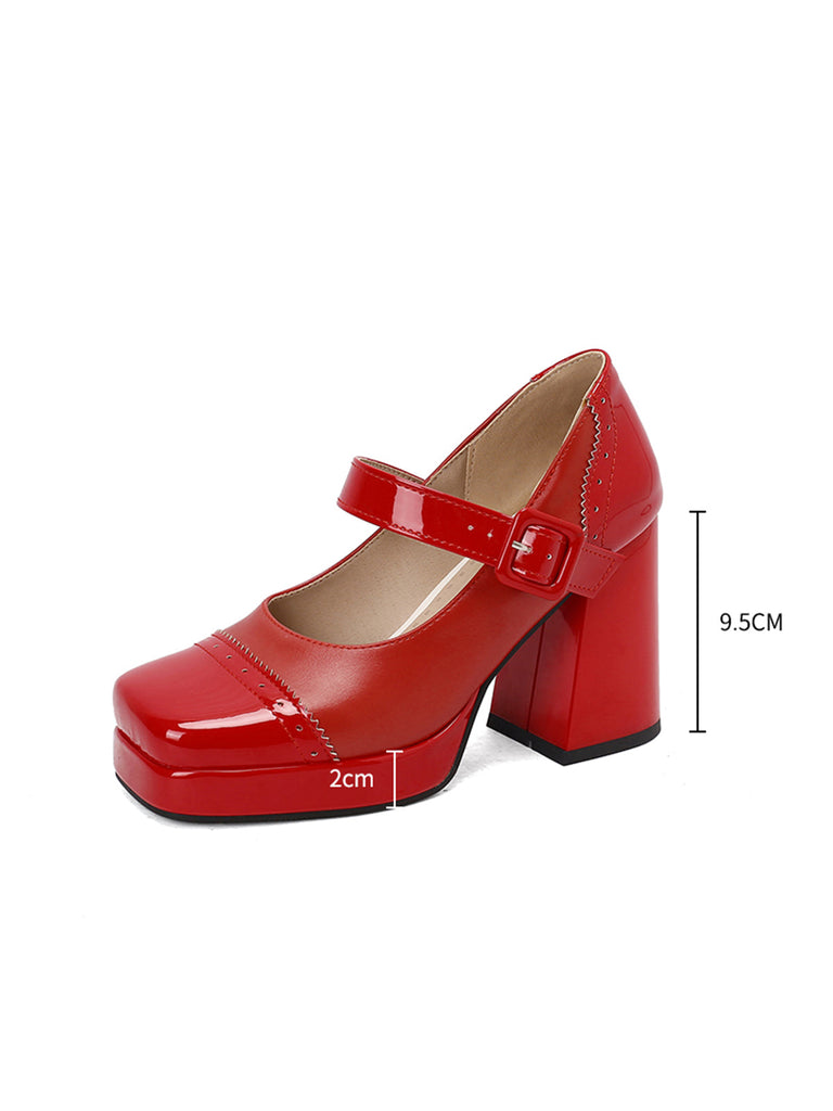 Patent Leder Block Ferse Quadrat Zehe High Heels
