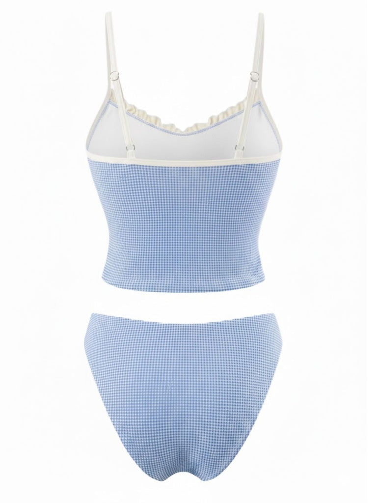 1950er Kariert Spitze Besatz Tankini Set