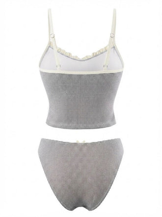 1950er Kariert Spitze Besatz Tankini Set