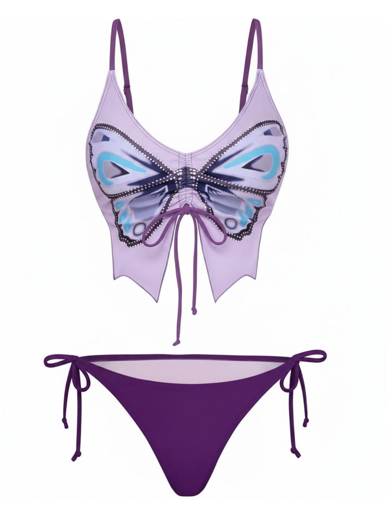1970er Schmetterling Spaghetti Träger Schnürung Bikini Set