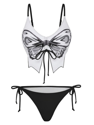 1970er Schmetterling Spaghetti Träger Schnürung Bikini Set