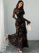 Schwarz 1930er Blumen Netz Rüschen Maxi Kleid