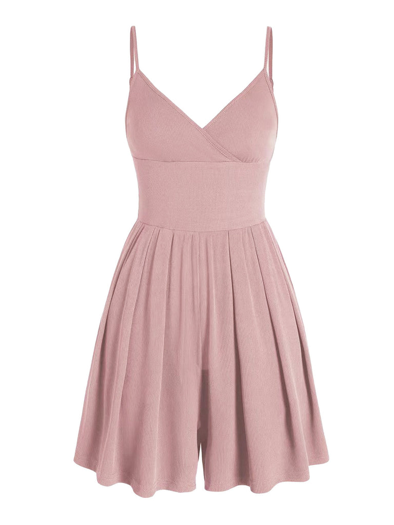 1980er Solide Spaghetti Träger V-Ausschnitt Romper