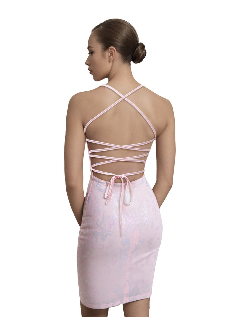 1920er Solide Pailletten Spaghetti Träger Rückenfrei Kleid