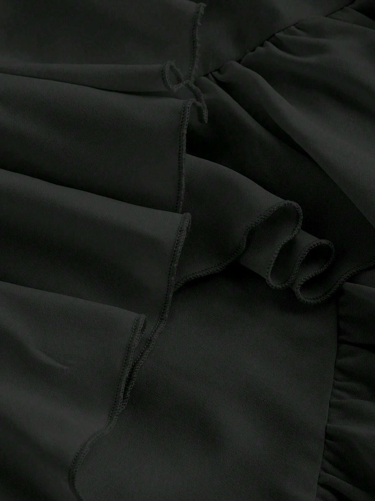 1950er Träger Gerafft Gestuft Rüschen Saum Kleid