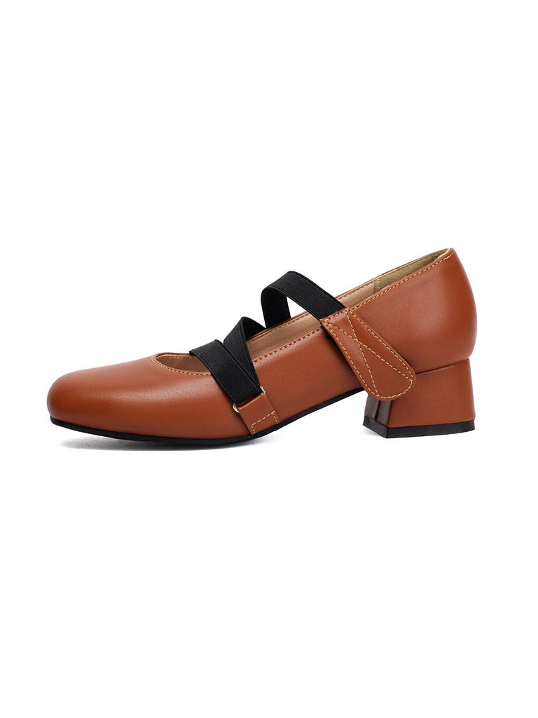 Ballett-Inspiriert Bungee Leder Klobigem Absatz Schuhe