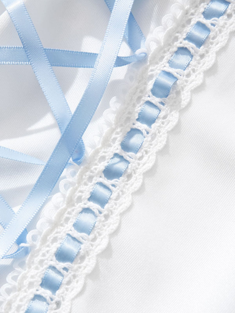 1970er Kontrastiert Spitze Netz Bogen Schnürung Dessous Set