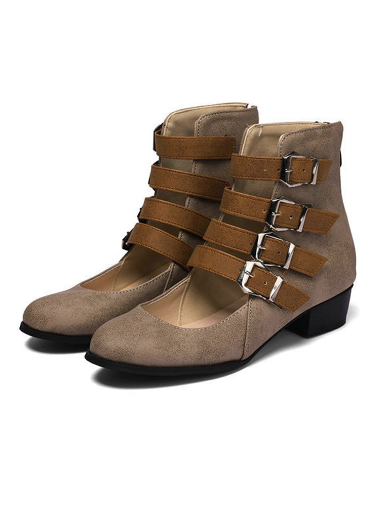 Runde Spitze Niedrig Blockabsatz Cut-Out Stiefel