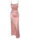 Rosa 1930er Solide Satin Gerüschtes Schlitz Kleid