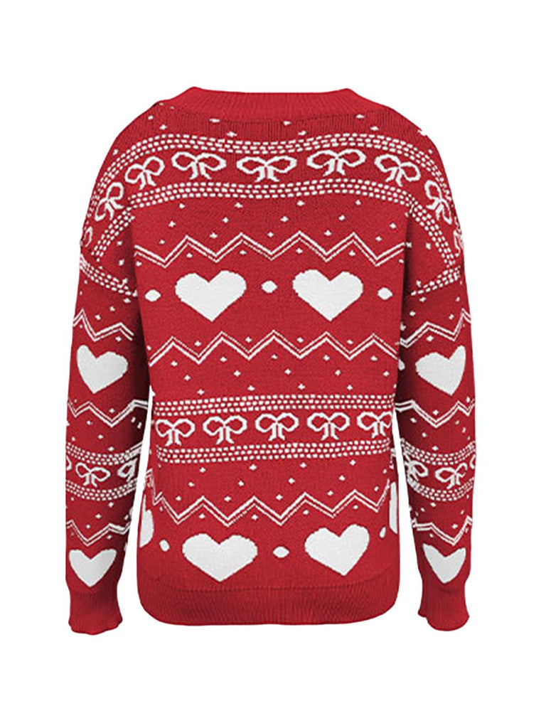 1980er Herz Muster Valentinstag Pullover