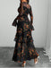 Schwarz 1930er Blumen Netz Rüschen Maxi Kleid