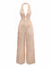 1970er Halter Tief V-Ausschnitt Paillette Franse Jumpsuit