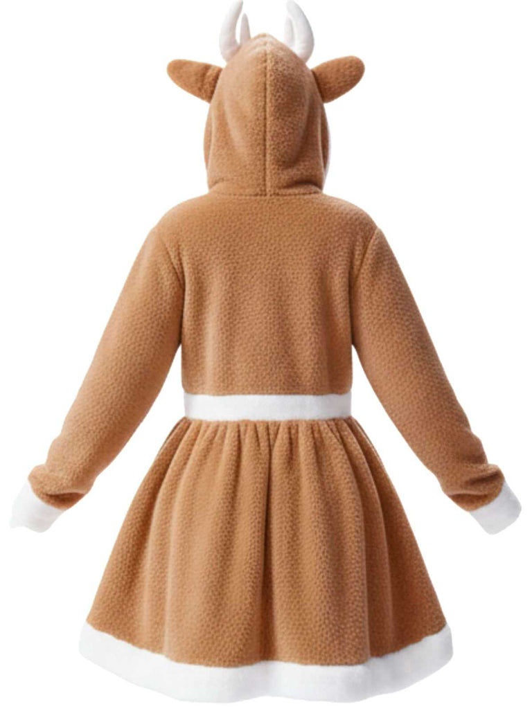 1960er Weihnachten Ren Hooded Korallenvlies Kleid