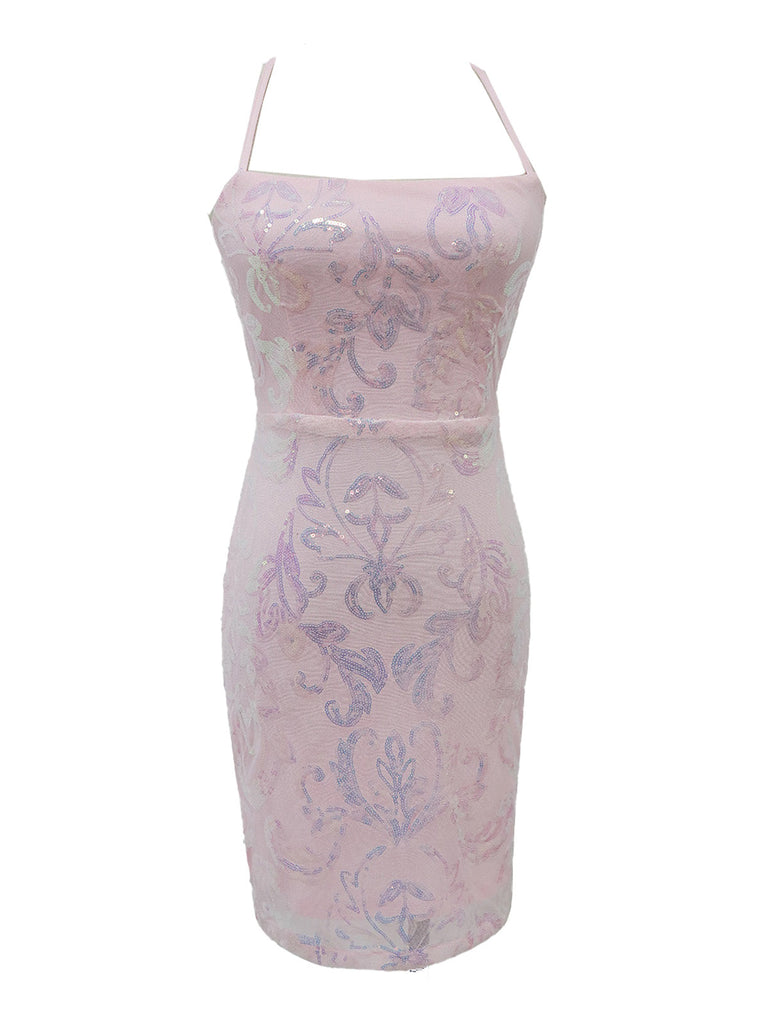 1920er Solide Pailletten Spaghetti Träger Rückenfrei Kleid