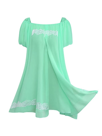 Grün 1970er Spitze Puffärmel Babydoll Kleid