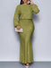 1930er Funkeln Gerüschtes Laternenärmel Stricken Fischschwanz Kleid