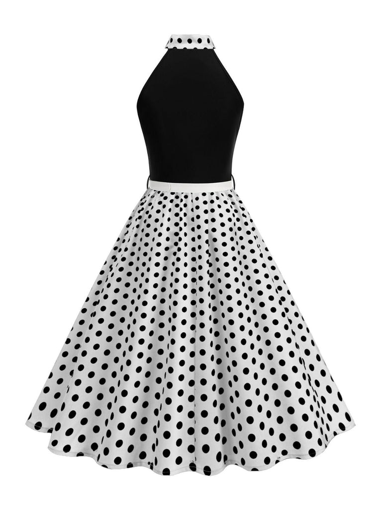 1950er Bogen Binde-Hals Polka Punkte Gürtel Kleid