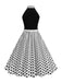 1950er Bogen Binde-Hals Polka Punkte Gürtel Kleid
