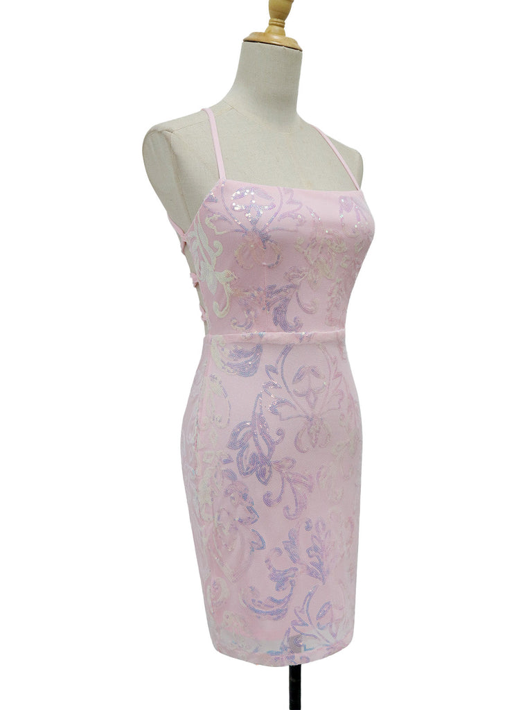 1920er Solide Pailletten Spaghetti Träger Rückenfrei Kleid