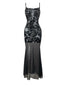 Schwarz 1970er Gothic Skeleton Netz Slip Kleid