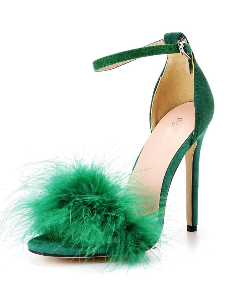 Vintage Feder Wildleder Riemen Stöckelschuhe