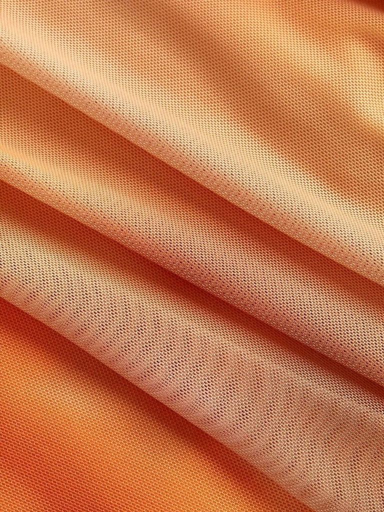 Orange 1970er Eine Schulter Netz Asymmetrisch Saum Kleid
