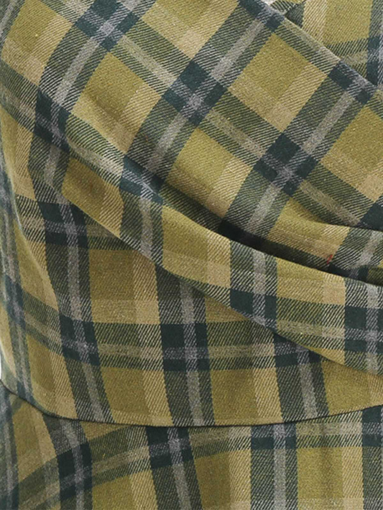 1950er Slip V-Ausschnitt Plaid Swing Kleid