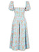 1940er Kleine Blumen Quadratischer Hals Schlitz Kleid