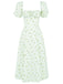 1940er Kleine Blumen Quadratischer Hals Schlitz Kleid