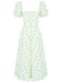 1940er Kleine Blumen Quadratischer Hals Schlitz Kleid