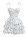 Weiß 1960er Kleine Blumen Kuchen Kleid