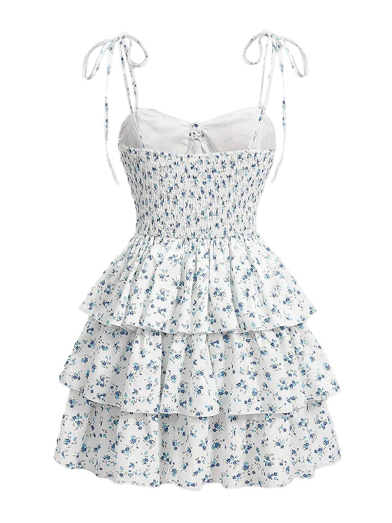 Weiß 1960er Kleine Blumen Kuchen Kleid