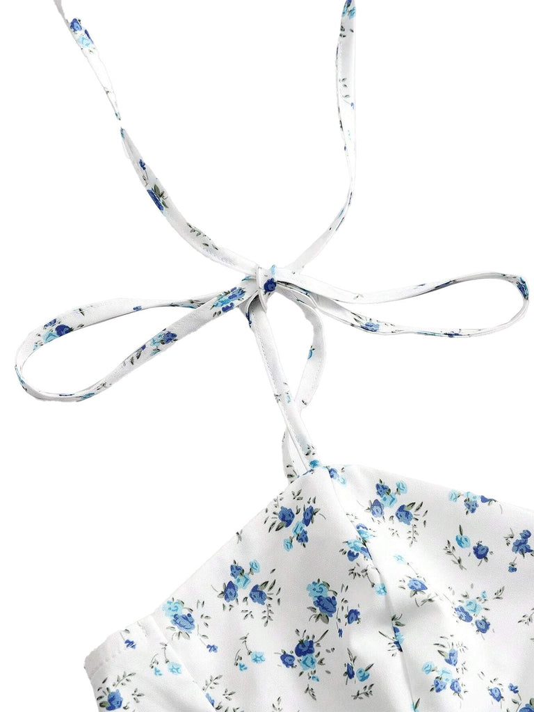 Weiß 1960er Kleine Blumen Kuchen Kleid