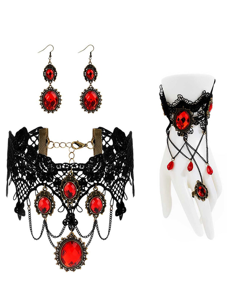 Vintage Spitze Kristall Gothic Schmuckset