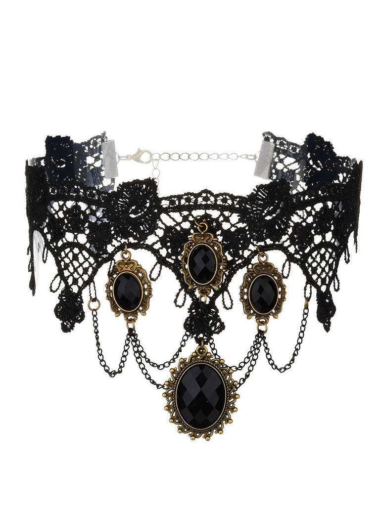 Vintage Spitze Kristall Gothic Schmuckset